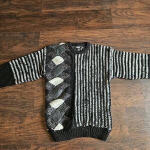 Vintage Forte Crewneck Sweater Men Size Small Leather Accents 90s Stripe